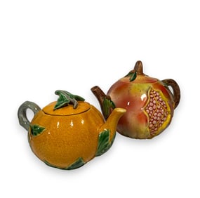 Two Italian & Portuguese Majolica Fruit Teapots