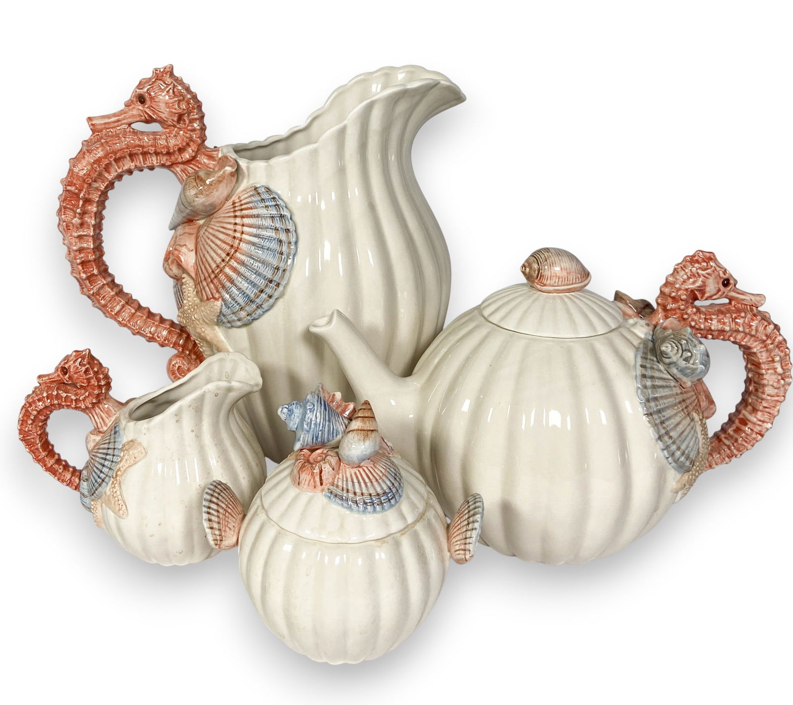 Fitz & Floyd Majolica Seahorse Pitcher & Tea Set (1 of 8)