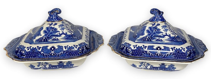 Pair of Burleigh Ware Blue Willow Tureens