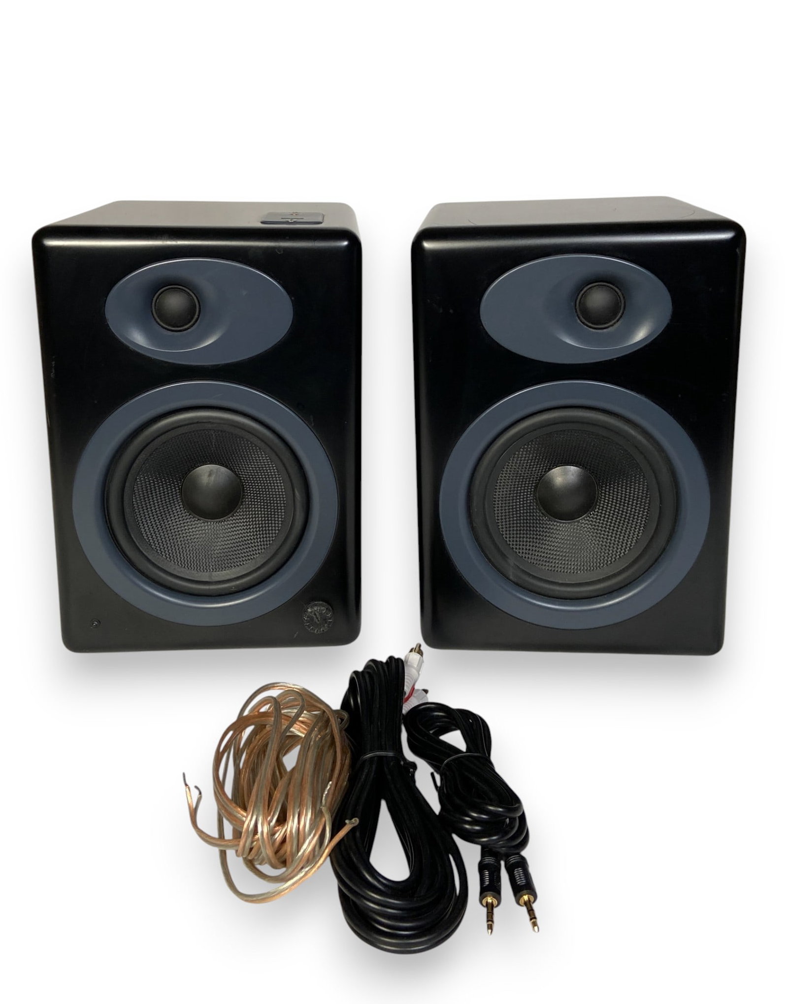 Pair of New Audioengine A5 Speakers: Pair of Audioengine A5 speakers with dustbags. Not tested. Minor surface scratches to top of one. 10 1/2" H x 7" W x 7 1/2" D.