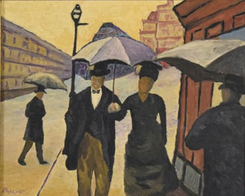 After Gustave Caillebotte Oil on Board Rainy Day