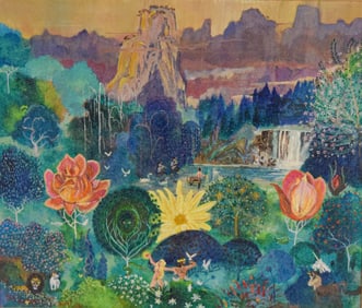 George O Foggan Oil on Canvas Garden of Eden