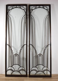 Pair of Art Deco Style Glass & Metal Door Panels