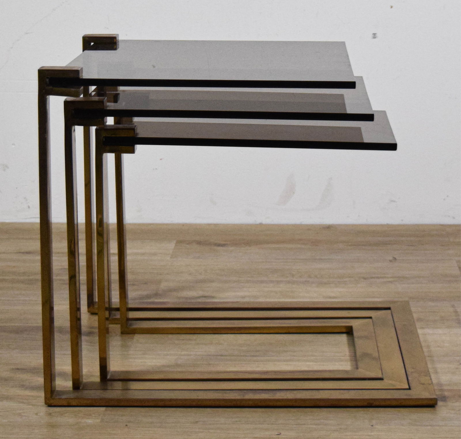 3 Brass & Acrylic Modern Nesting Tables - 11