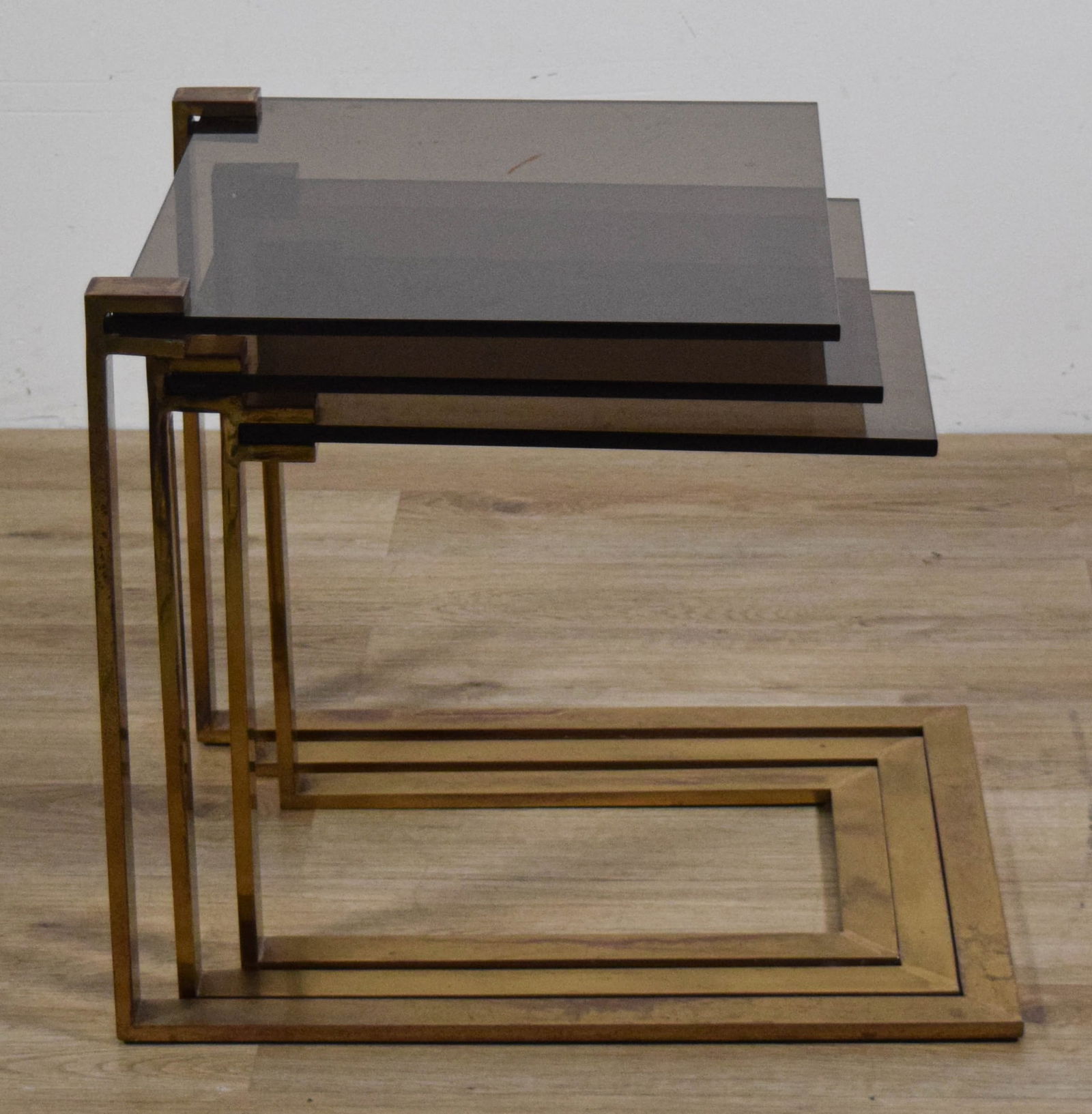 3 Brass & Acrylic Modern Nesting Tables - 12