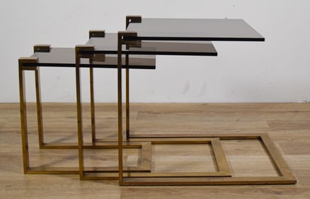 3 Brass & Acrylic Modern Nesting Tables
