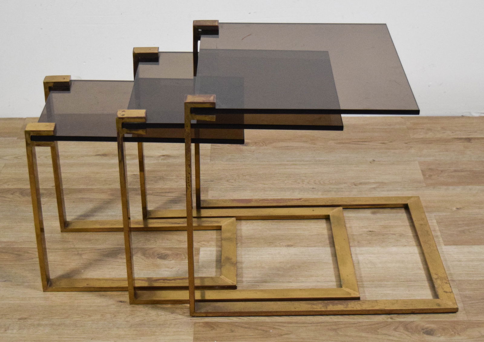 3 Brass & Acrylic Modern Nesting Tables - 2