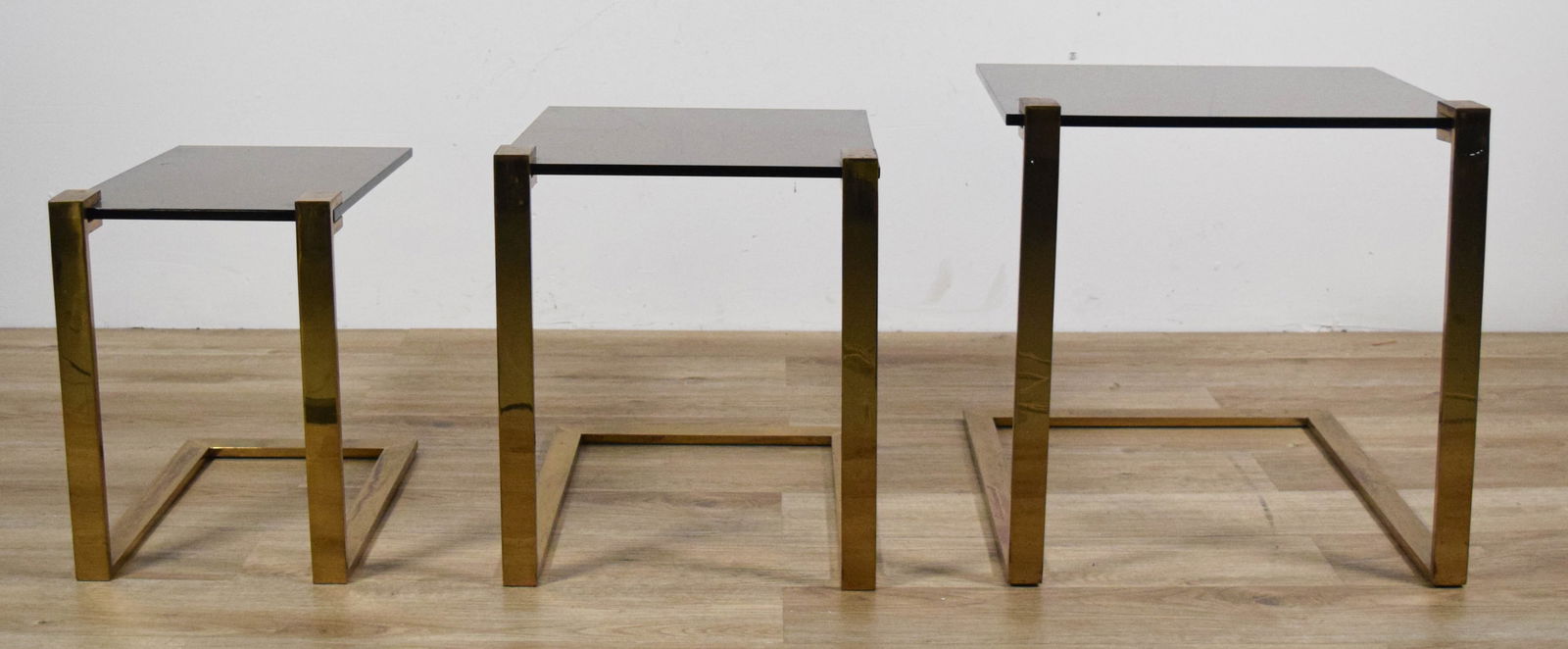 3 Brass & Acrylic Modern Nesting Tables - 4
