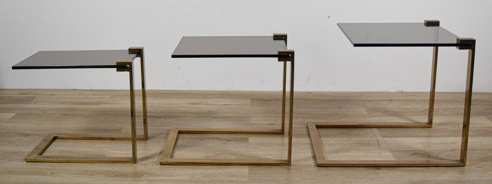 3 Brass & Acrylic Modern Nesting Tables - 5