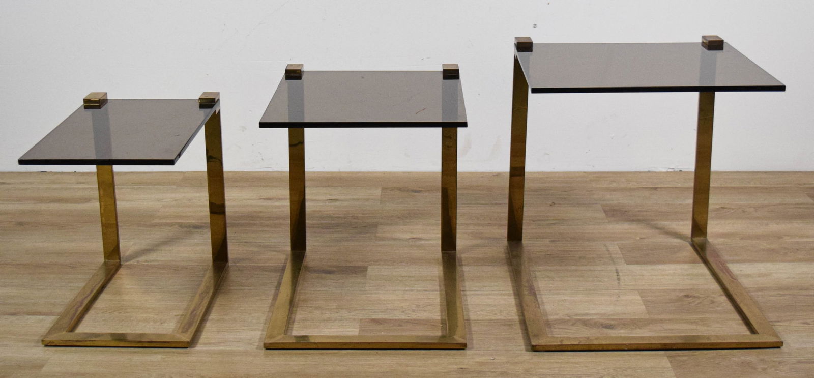3 Brass & Acrylic Modern Nesting Tables - 6