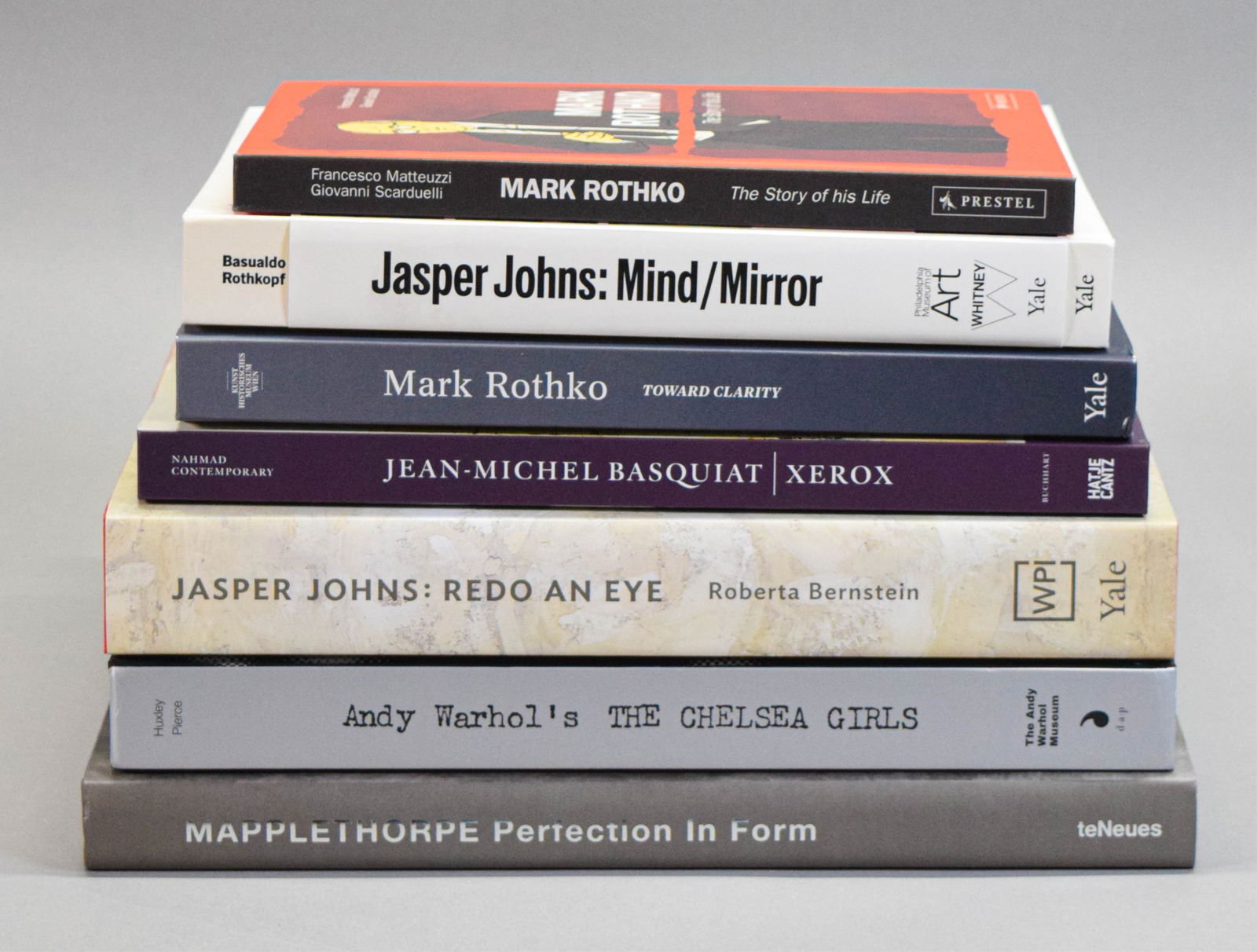 7 Art Books Basquiat, Rothko, Johns, Warhol: 7 art books. Jean-Michel Basquiat: Xerox, 2019; Jasper Johns: Redo an Eye, 2017; Jasper Johns: Mind / Mirror, 2021; Robert Mapplethorpe: Perfection in Form, 2009; Andy Warhol's The Chelsea Girls,