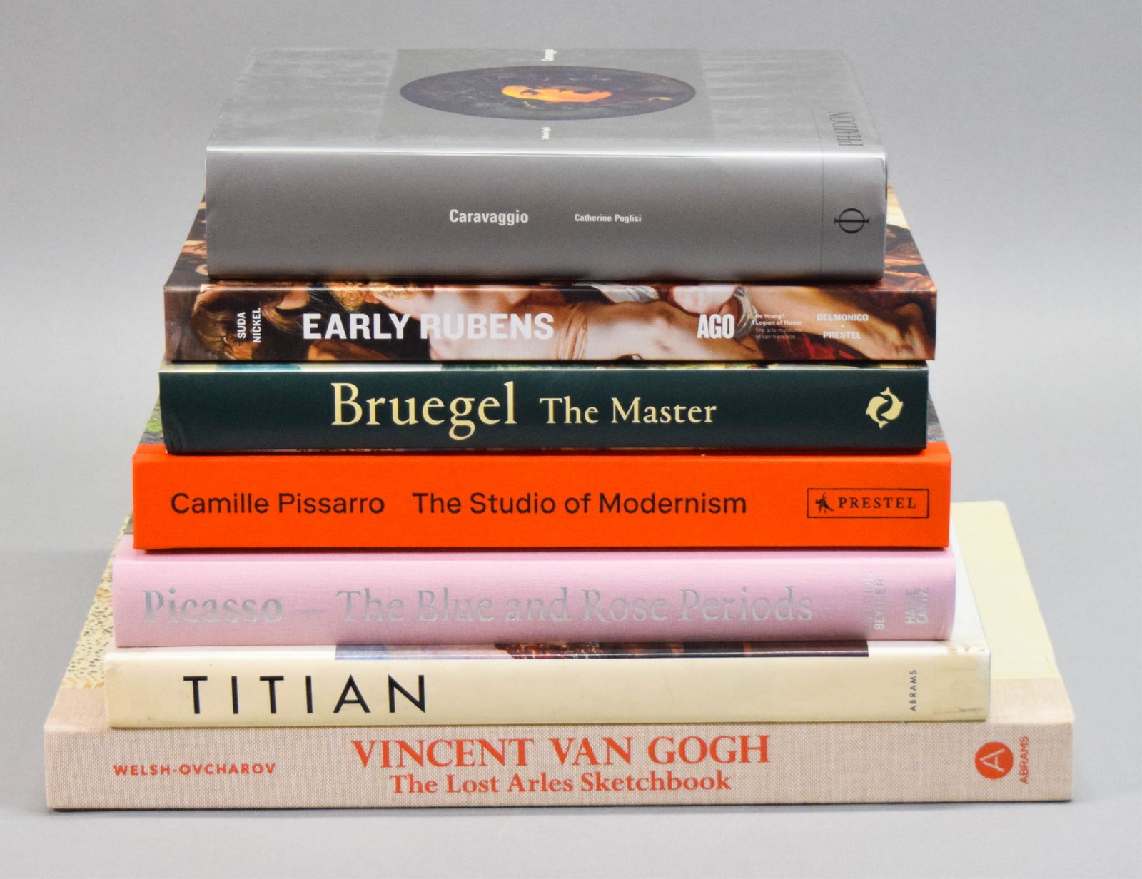 7 Art Books Picasso, Van Gogh, Rubens, Bruegel: 7 art books. Caravaggio, 1998; Vincent Van Gogh: The Lost Arles Sketchbook, 2016, with signed and with inscription from the author Bogomila Welsh-Ovcharov dated 2017; Titian, 1978; Bruegel: The