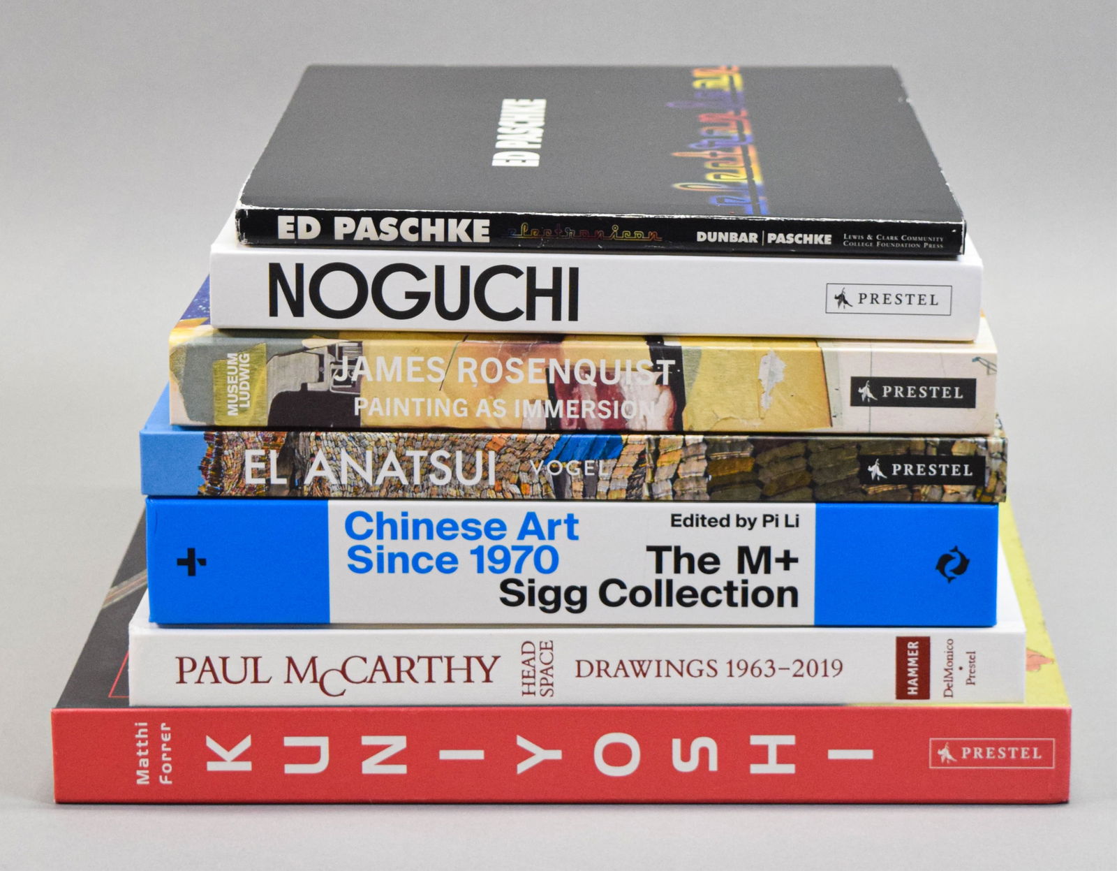 7 Art Books Noguchi, Paschke, McCarthy: 7 art books. El Anatsui: Art and Life, 2020; Ed Paschke: Electronicon, with inscription and illegible signature; James Rosenquist: Painting as Immersion, 2017; Chinese Art Since 1970: The M+ Sigg