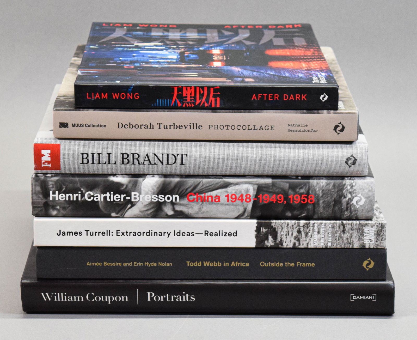 7 Photography Books Coupon, Webb, Cartier-Bresson: 7 books on photography. Bill Brandt: 2020; Liam Wong: After Dark, 2022; James Turrell: Extraordinary Ideas-Realized, 2018; William Coupon: Portraits, 2018; Deborah Turbeville: Photocollage, 2023;