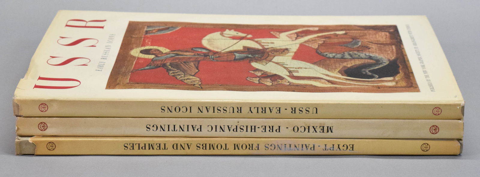 3 Volumes New York Graphic Society Art Books: New York Graphic Society art books, in 3 volumes. Egypt: Paintings From the Tombs and Temples, 1954; Mexico: Pre-Hispanic Paintings, 1958; USSR: Early Russian Icons, 1958. USSR 19" x 13 1/2". All as