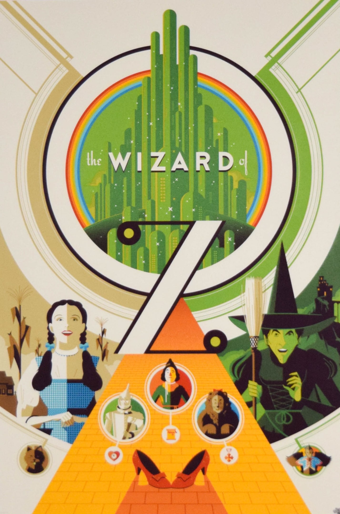 Tom Whalen The Wizard of Oz Screenprint: Tom Whalen (American, 20th / 21st century). Screenprint poster, The Wizard of Oz. Numbered 18/350 in pencil lower left. 35 3/4" x 23 3/4" (with frame 45 1/2" x 33 3/4").