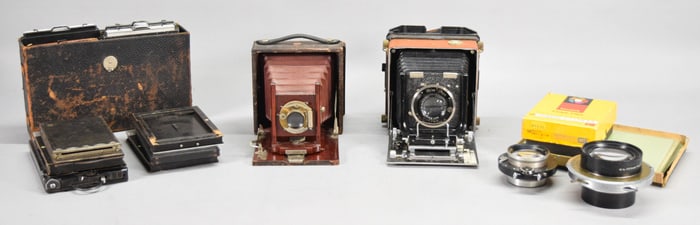 2 Folding Cameras With Plates & Holders