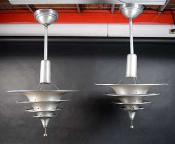 Pair of Leroy Doane Style Pagoda Pendant Lamps
