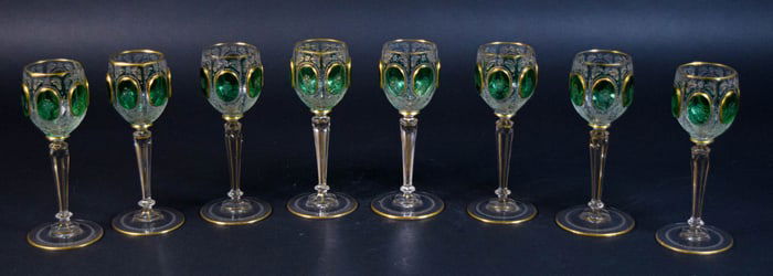 8 Pieces Moser Style Bohemian Stemware