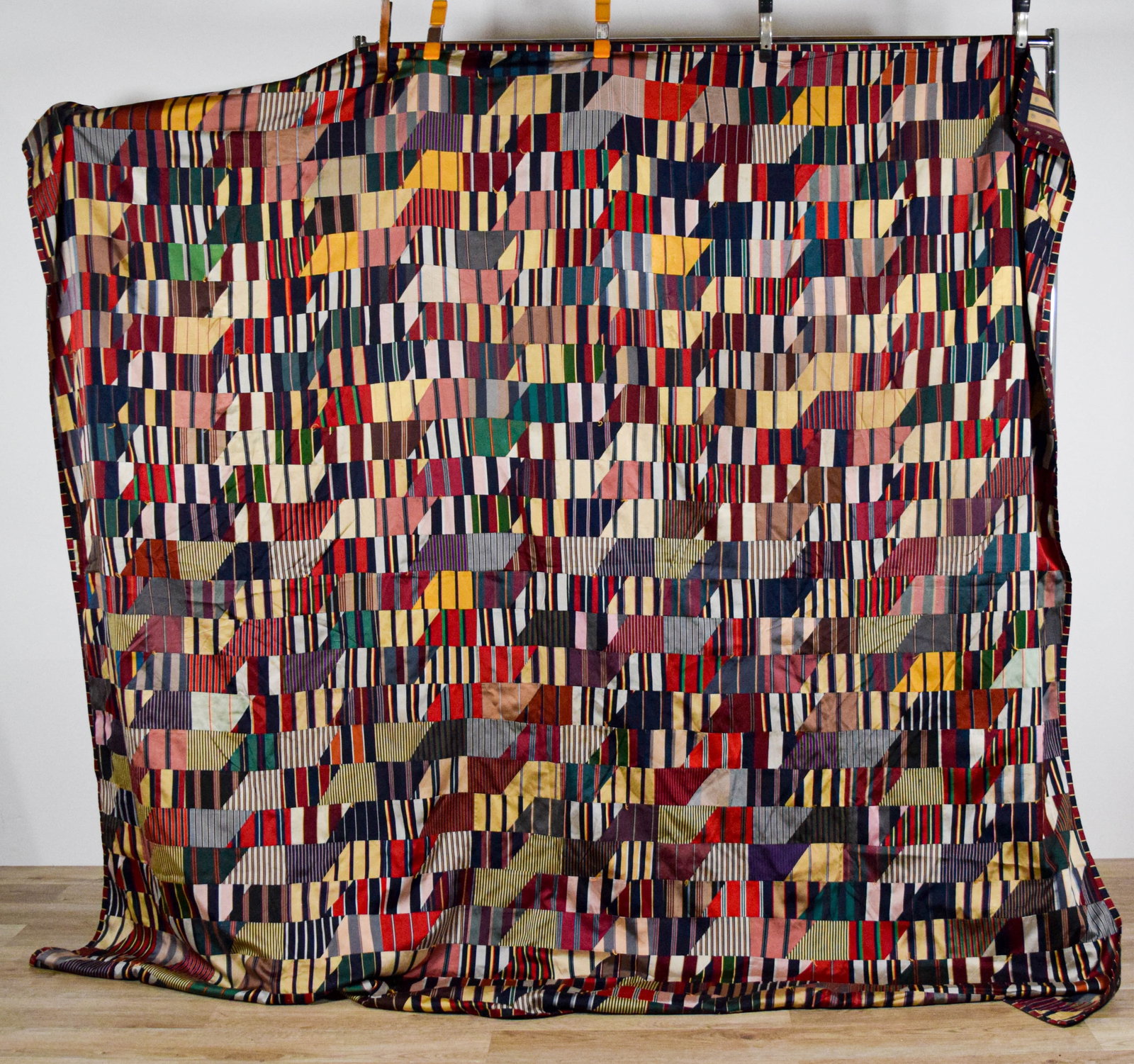 Geometric Striped Quilt: Geometric striped pattern quilt. Unsigned. 93 1/2" x 103".