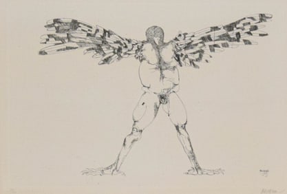 Leonard Baskin Etching Birdman With Spread Wings