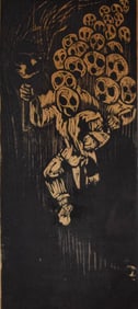 Signed Lynd Woodcut Figures With Torch