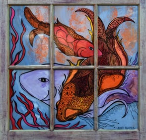 Lainey Hunter Mixed Media on Glass Window Fish