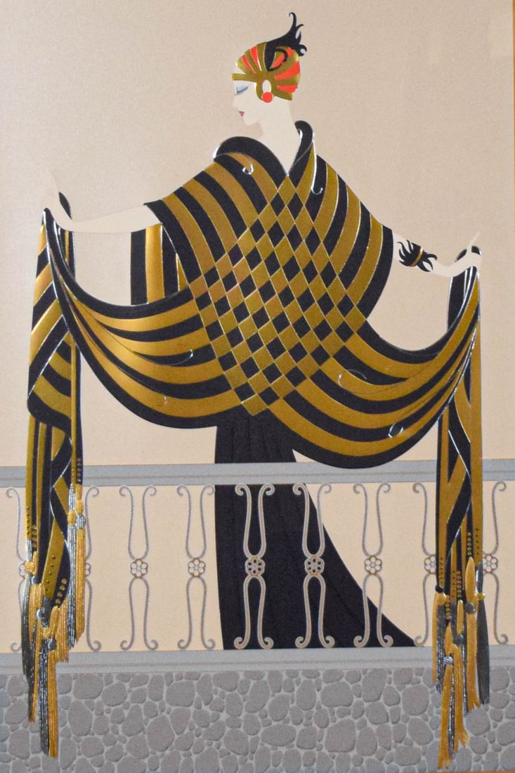 Erte Serigraph The Balcony: Erte (Romain de Tirtoff) (Russian / French, 1892-1990). Serigraph, The Balcony. Pencil signed lower right and numbered 25/300 in pencil lower left. 36" x 23 3/4" (with frame 47 3/4" x 36 1/4").