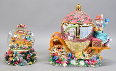 2 Radko Dapper Hare Glitter Globe & Cookie Jar