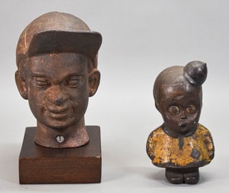 2 African American Folk Art Pieces Head & Doorstop