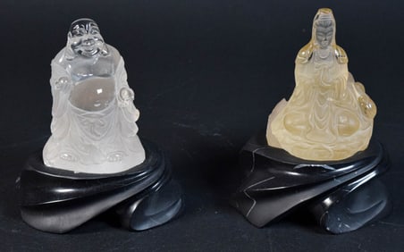 2 Rock Crystal Figures Buddha & Guanyin