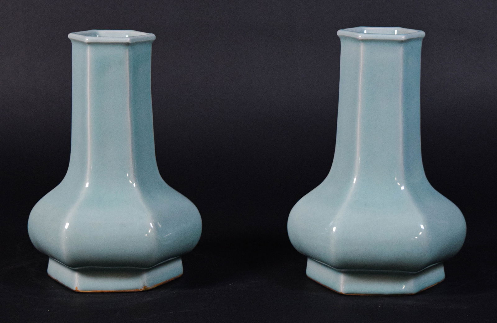 Pair of Celadon Porcelain Vases: Pair of celadon porcelain vases. Unmarked. Each 8 1/2"H.