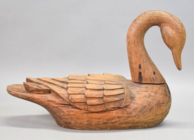 Carved Wooden Swan Decoy Signed MG