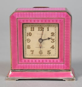 Tiffany & Co. Guilloche Enamel & Silver Clock