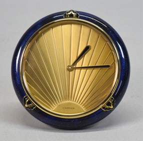Cartier Enamel & Brass Art Deco Desk Clock