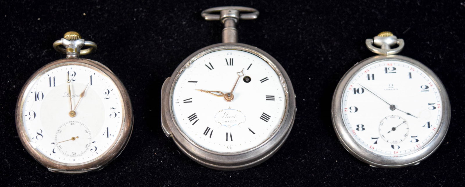 3 Silver Pocket Watches Elicot, Omega, Longines (1 of 11)