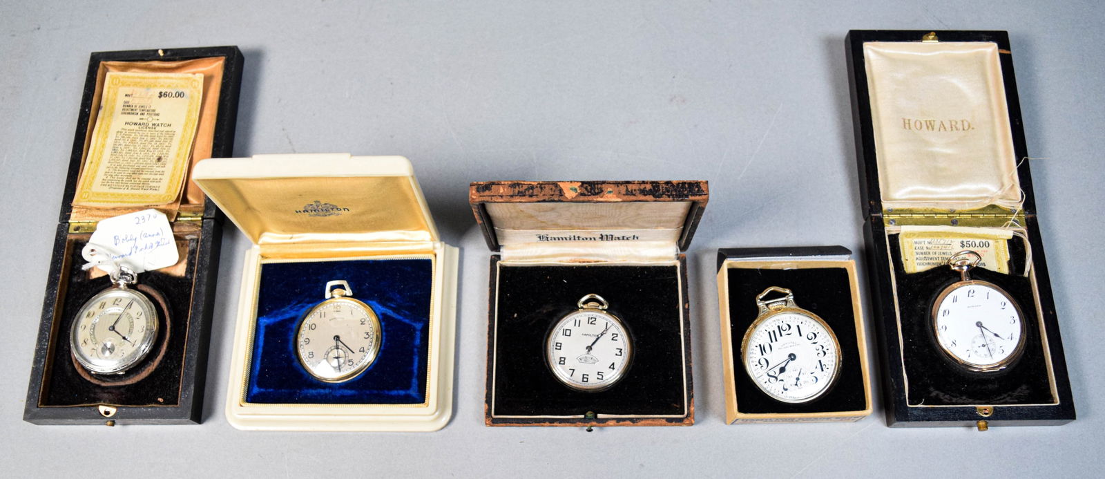 5 Pocket Watches Hamilton & Howard GF, RGP (1 of 9)
