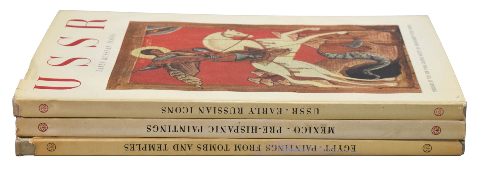3 Volumes New York Graphic Society Art Books: New York Graphic Society art books, in 3 volumes. Egypt: Paintings From the Tombs and Temples, 1954; Mexico: Pre-Hispanic Paintings, 1958; USSR: Early Russian Icons, 1958. USSR 19" x 13 1/2". All as i