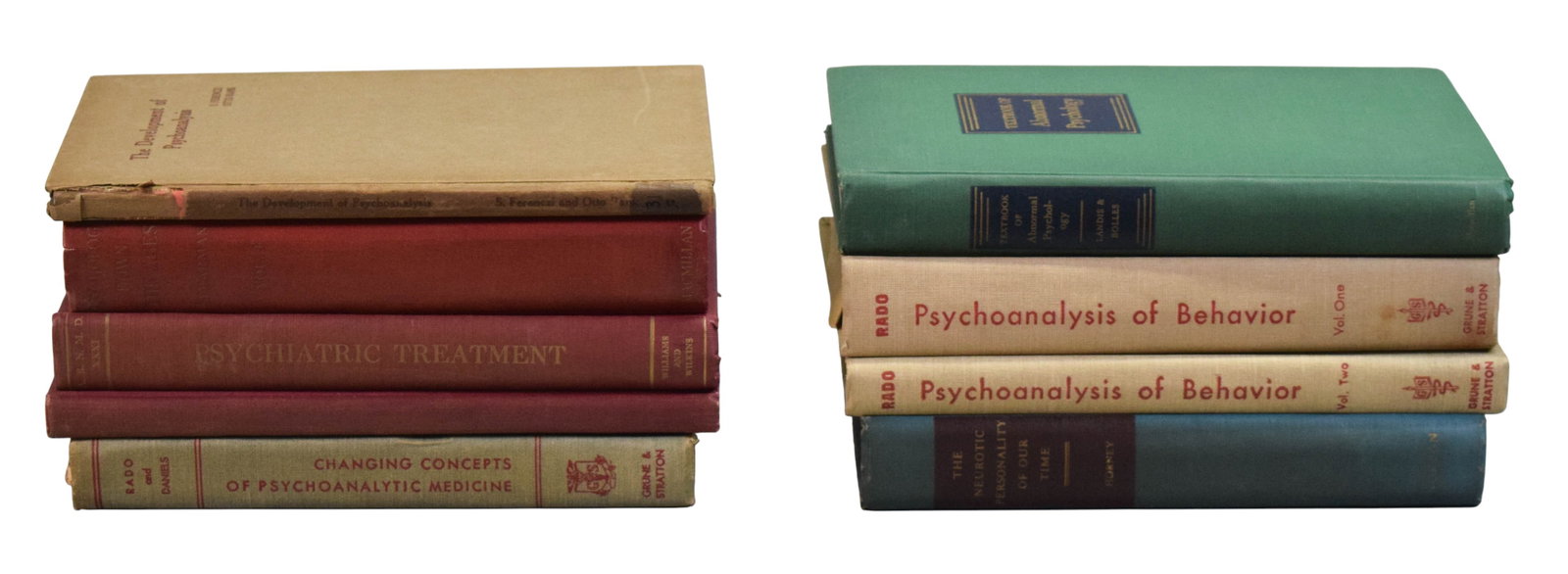 9 Psychology Books 1920s-1960s: Group of 9 books on psychology and human behavior, 1920s-1960s. C. Spearman, Psychology Down the Ages, Macmillan & Co., 1937; Karen Horney, The Neurotic Personality of Our Time, WW Norton, 1937; Sando