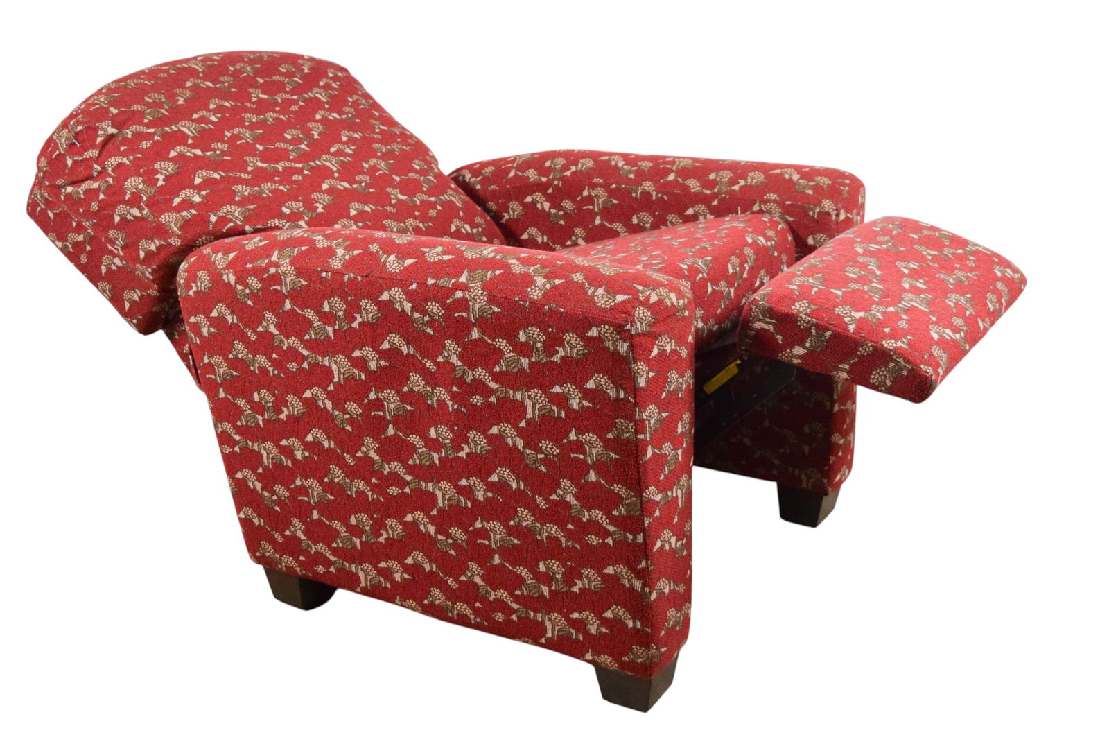 La-Z-Boy Recliner Red Fabric Bird Motif: La-Z-Boy recliner with red fabric and bird motif. 41" T x 35" W x 36" D. Seat height 19 1/2"