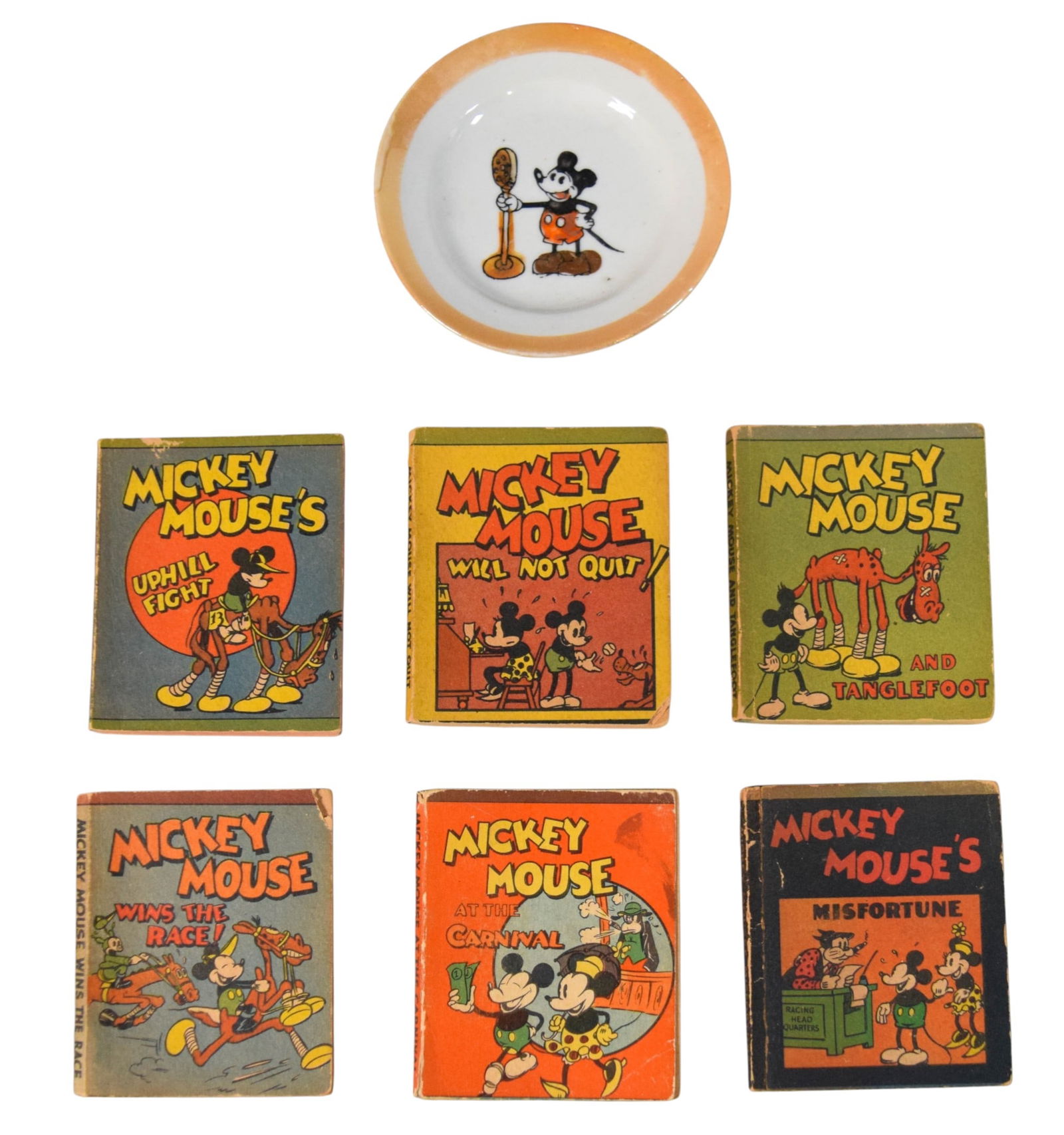 Set of 6 Mickey Mouse Wee Little Books 1934: Set of 6 Mickey Mouse Wee Little Books. Mickey Mouse Wins the Race, Mickey Mouse's Misfortune, Mickey Mouse and Tanglefoot, Mickey Mouse Will Not Quit, Mickey Mouse's Uphill Fight, Mickey Mouse at the