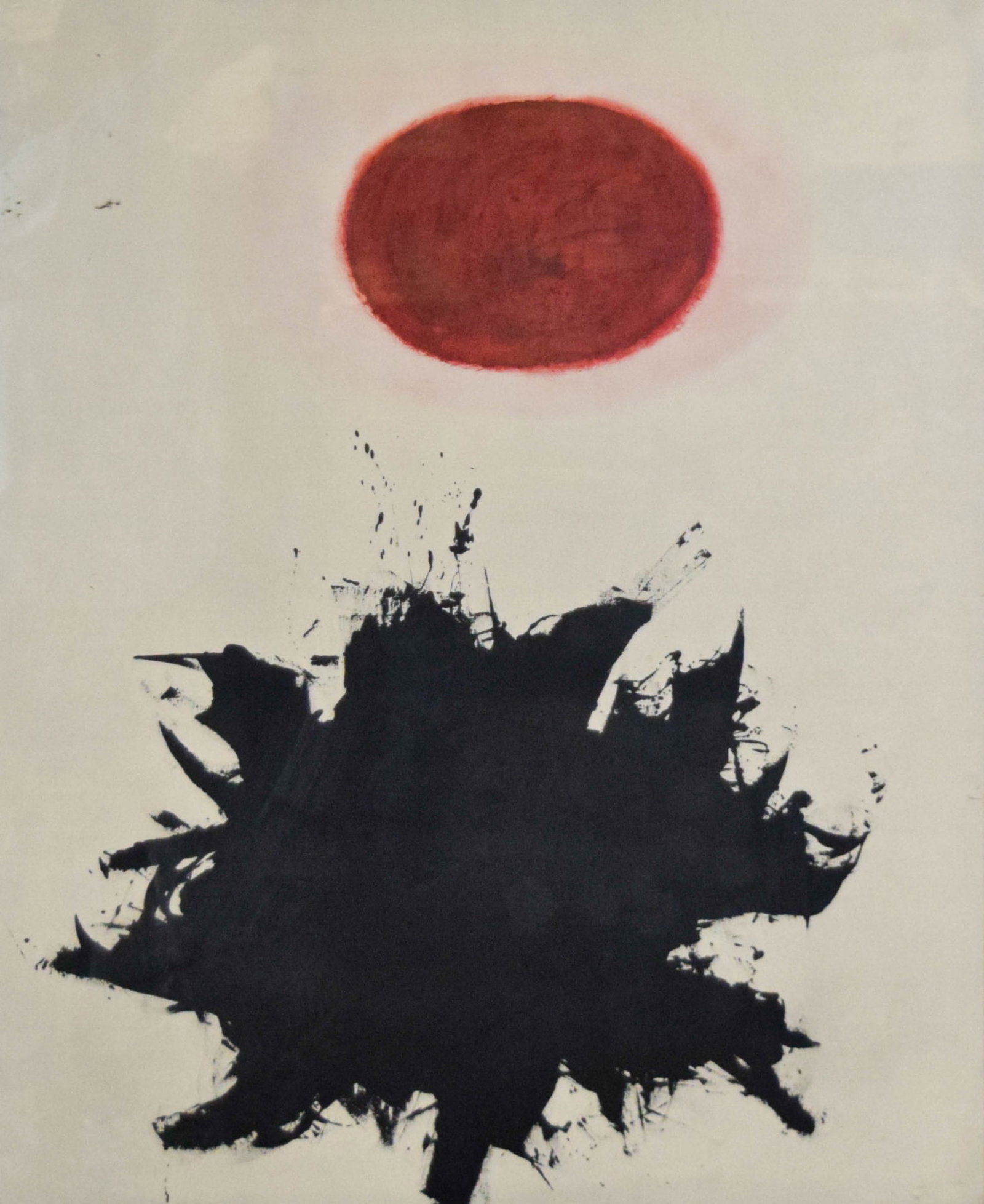 After Adolph Gottlieb Print Thrust: After Adolph Gottlieb (American, 1903-1974). Print, Thrust. Unsigned, with label with info on the painting Thrust on verso. 27 1/4" x 22 1/2" (with frame 28 7/8" x 24 3/8"). Adhesive residue to glass