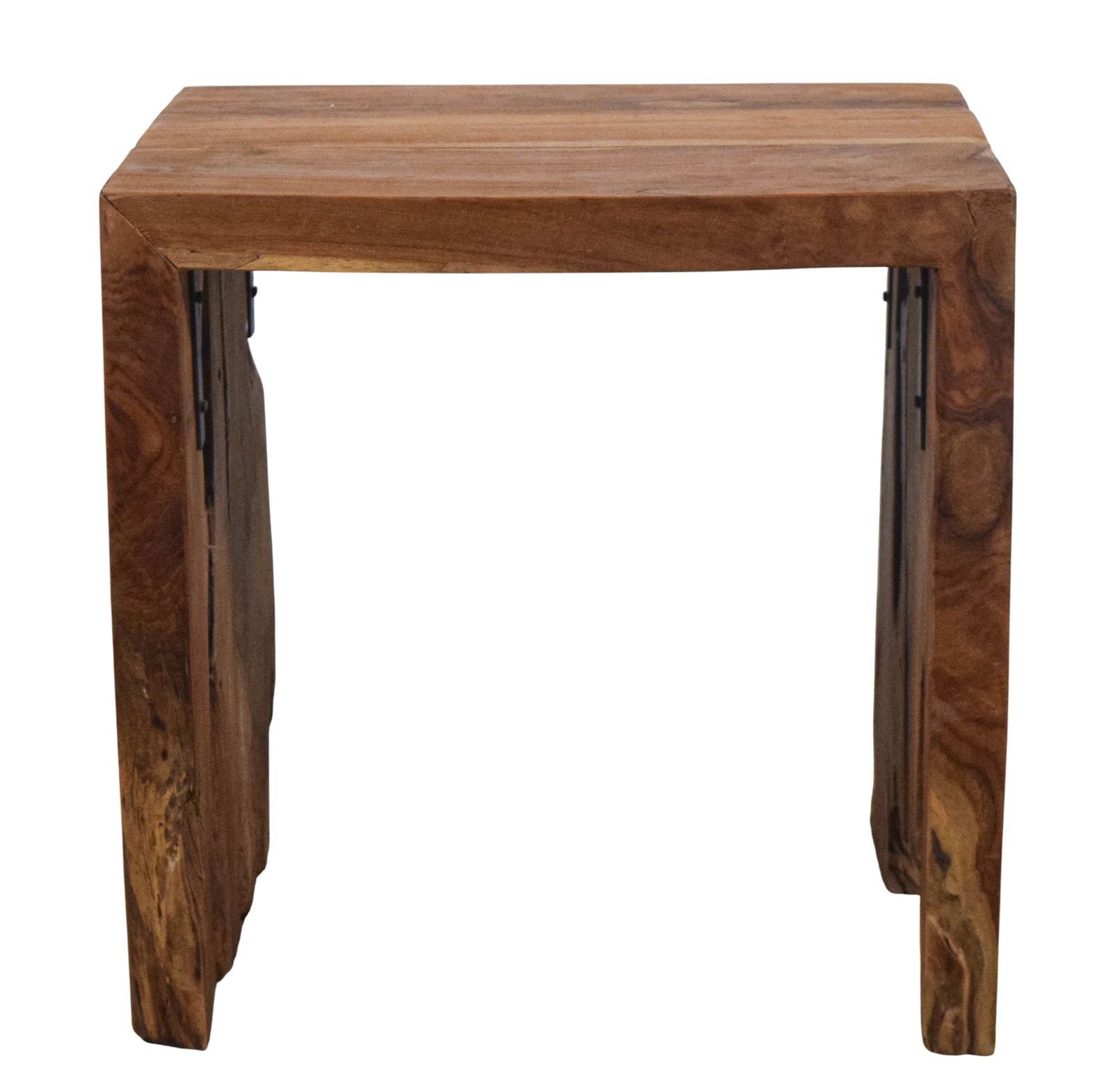 Live Edge End Table: Modern live edge end table or bench. Unsigned. 18"H x 17 3/4"W x 17 1/2"D.