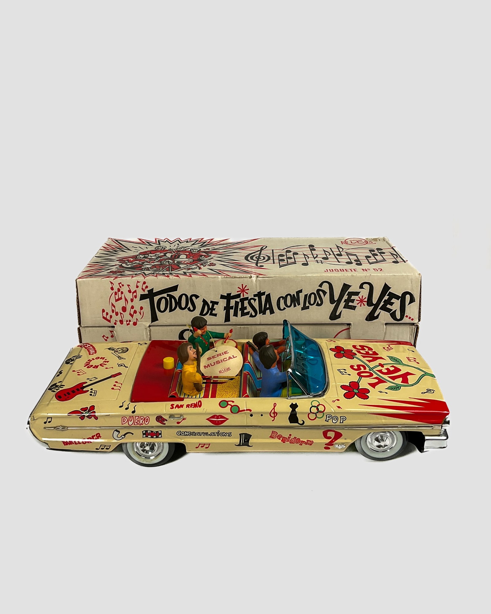 Beatles 'Los Ye-Yes' Large Tin Litho Ford Galaxie: Beatles "Los Ye-Yes" battery-operated large tin litho Ford Galaxie car in original box. Not tested. Rico, made in Spain. Not a licensed Beatles product. Box reads "Yeah Yeah Car" a