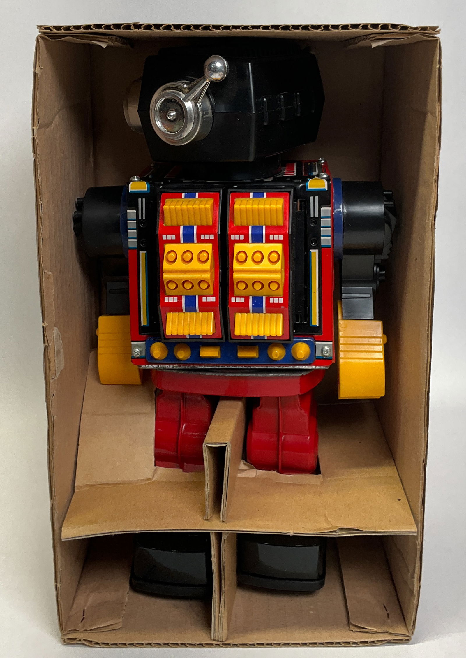 Horikawa Jumbo Mars King Battery Operated Robot in Original Box, circa 1970s: This is a vintage Japanese battery-operated robot known as Kasei Daiou (Mars King or Mars the Great), produced by the renowned manufacturer Horikawa, identified by the S.H. trademark. Part of the Jumb