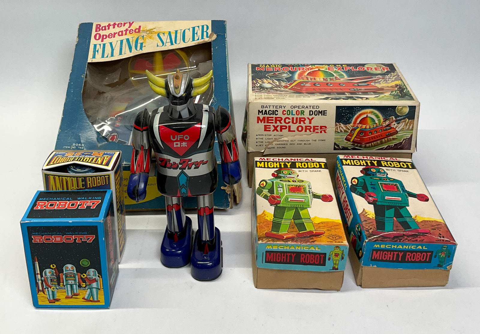 7 - Vintage Japanese Tin and Plastic Space Toys, Including Popy Grendizer and TPS Mercury Explorer, (1 of 12)