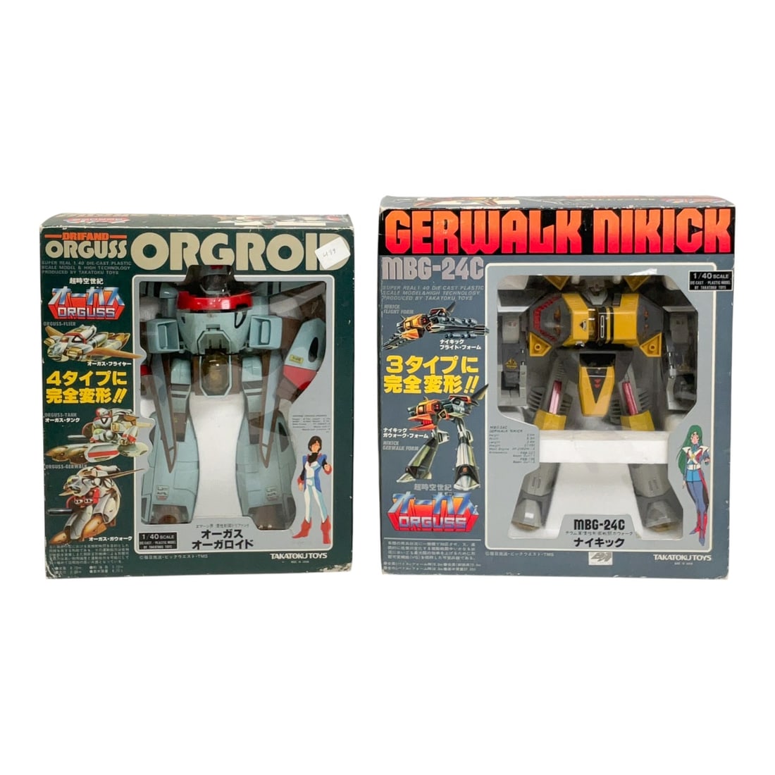 Takatoku Toys Super Dimension Century Orguss 1/40 Scale Die-Cast Figures, Set of 2, c. 1983 (1 of 8)