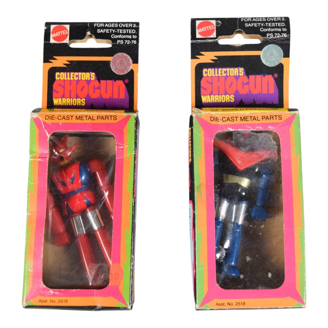 Mattel 1978 Shogun Warriors Dragun & Great Mazinga Die-Cast Figures: Pair of vintage Shogun Warriors action figures including Dragun and Great Mazinga manufactured by Bandai and distributed by Mattel in 1978. Each box 7" x 2 1/2".