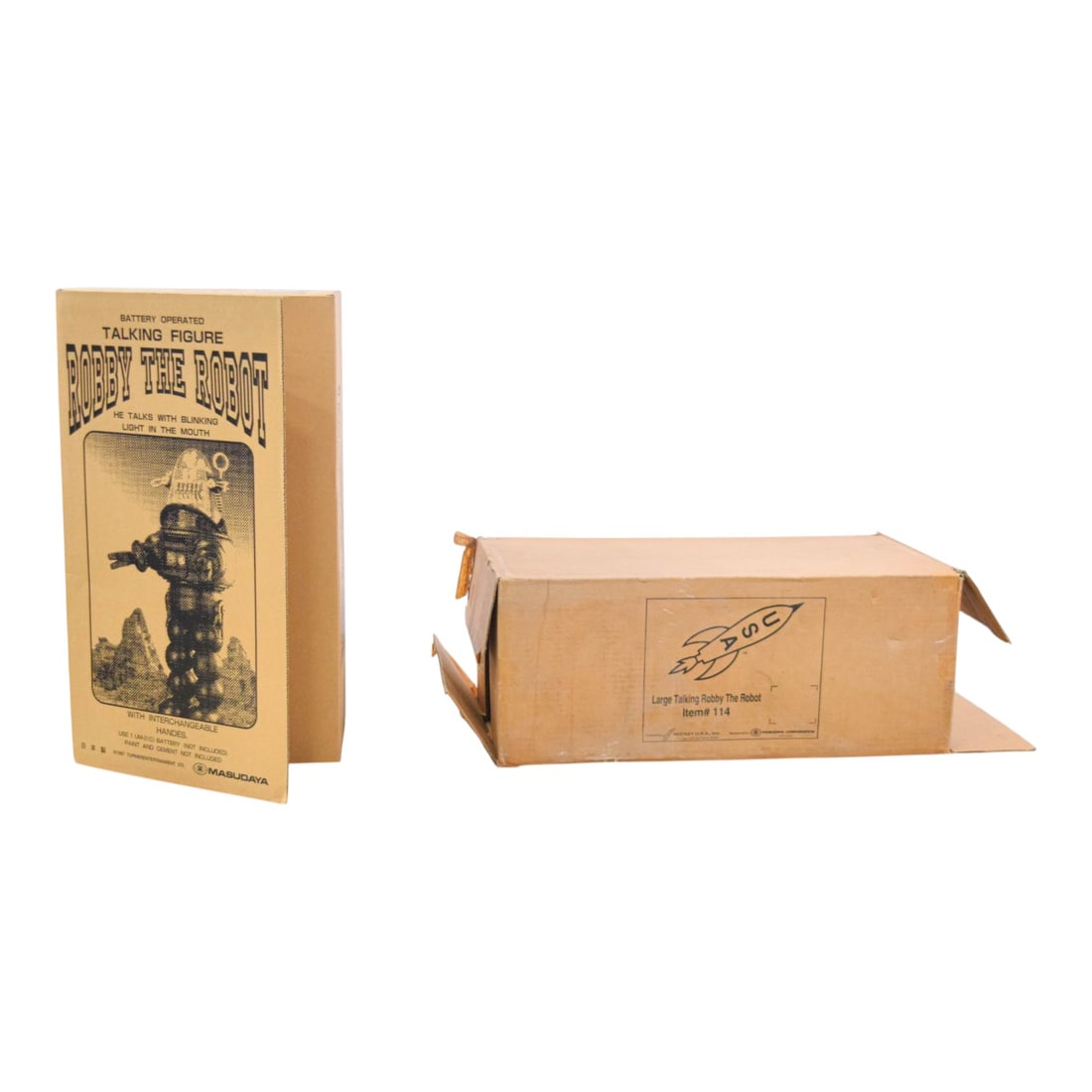 Masudaya Robby the Robot Large Talking Figure Model Kit, 1997: A large-scale battery-operated talking figure model kit of the iconic Robby the Robot, originally featured in the 1956 science fiction film Forbidden Planet. This kit was manufactured in Japan by Masu