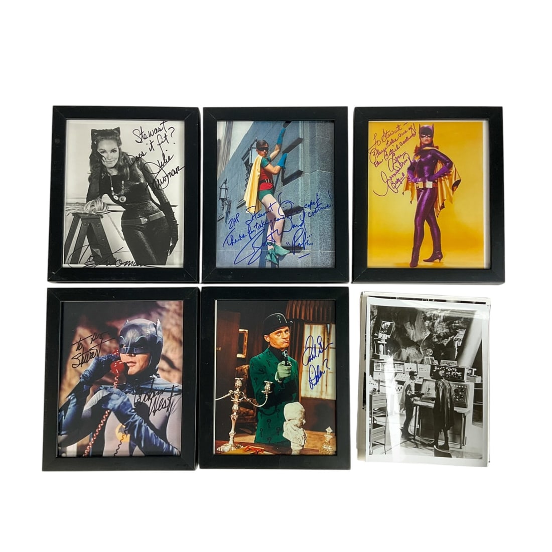 Batman 1966 TV Series Cast Signed Photos (5): Group of 5 signed photos of the Batman 1966 TV series cast. Includes individual signed photos of Adam West as Batman, Burt Ward as Robin, Julie Newmar as Catwoman, Yvonne Craig as Batgirl, and Frank G